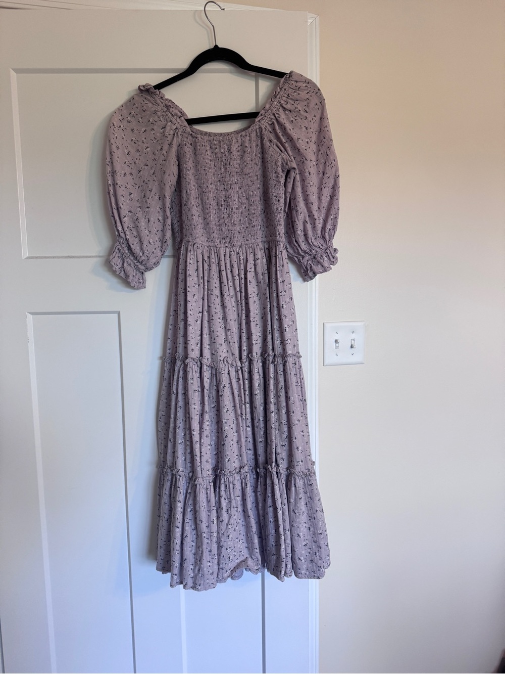 Ivy City Co Madeleine Floral Tiered Midi dress in purple